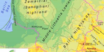Карта на Литванија физички