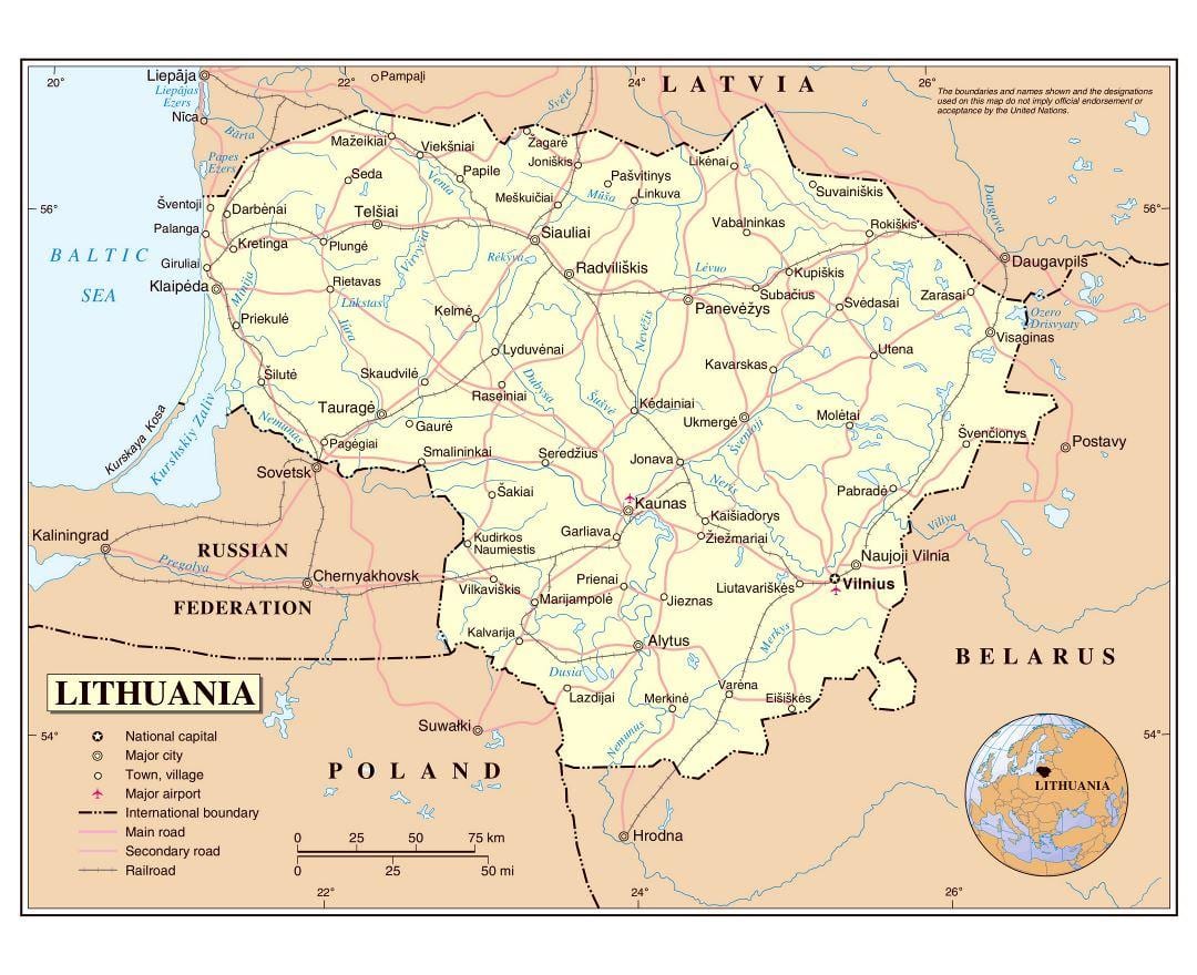 Карта на Литванија аеродроми