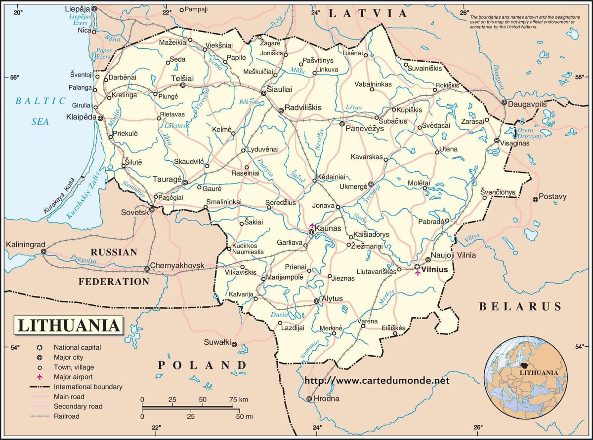 Карта на Литванија земја