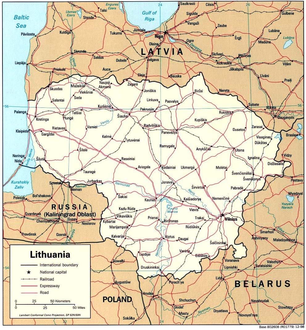 мапата покажувајќи Литванија