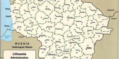 Мапа на мапата Литванија со градови